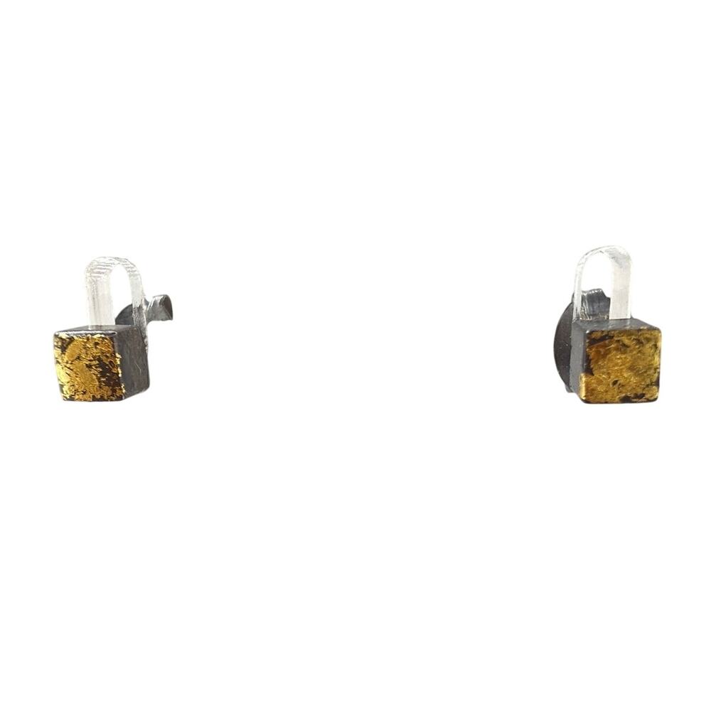 NEW Artisan Metamorphis Minimalist Gold Leaf Square Stud Earrings